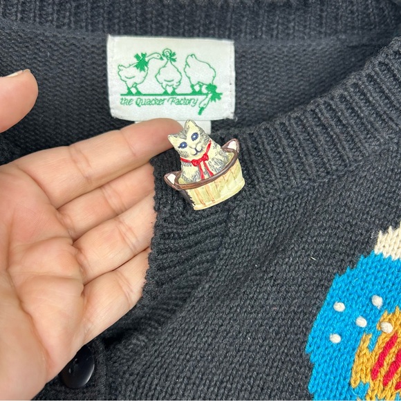 Vintage Quacker Factory Cat Sweater Cardigan Black size XL a cat is a cat - Picture 4 of 9